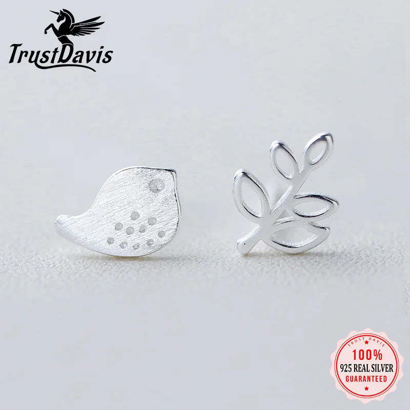 

Trusta 100% 925 Solid Real Sterling Silver Women's Jewelry Fashion Bird Leaves Stud Earrings Gift For Teen Girls Kids Lady DS373