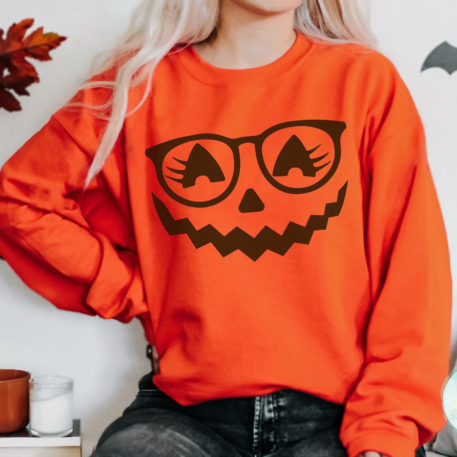 

Ladies Women Halloween Hooded Print Round Neck Long Sleeve Sweatshirt Top Ultra Lightweight Junior Sweaters Teen Girls