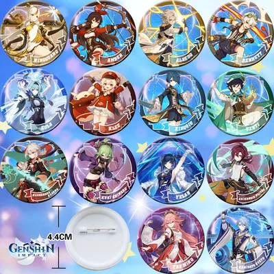 

14 шт. Genshin Impact Yelan Xingqiu Klee Eula 44 мм фигурка значок круглая брошь булавка подарки для детей коллекционная игрушка 3815