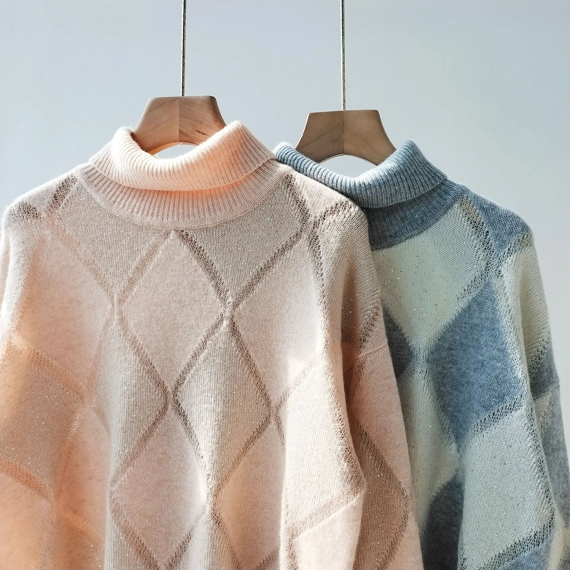 Осень-зима B * C женский шерстяной мохеровый свитер с ромбическими блестками