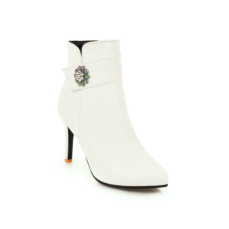 Женские ботинки с острым носком QPLYXCO желтые белые ботильоны на тонком высоком