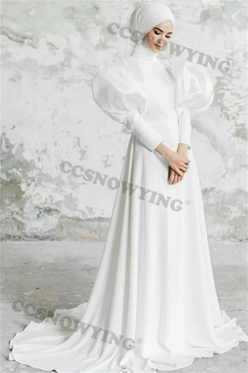 Простое однотонное мусульманское свадебное платье для невесты пышные