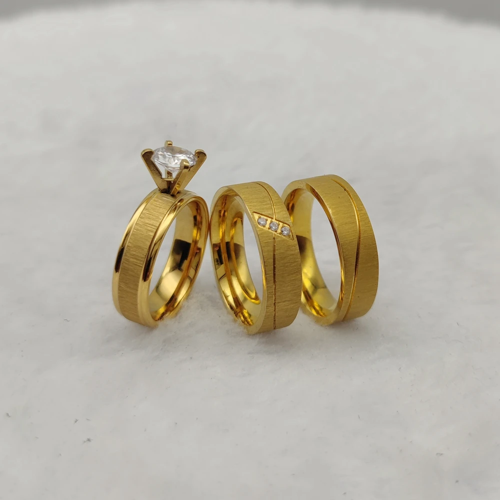 Custom Made Jewelry High Quality 2025 Women Engagement Rings 24k Gold Plated 3 Carat Cz Wedding Bridal Sets