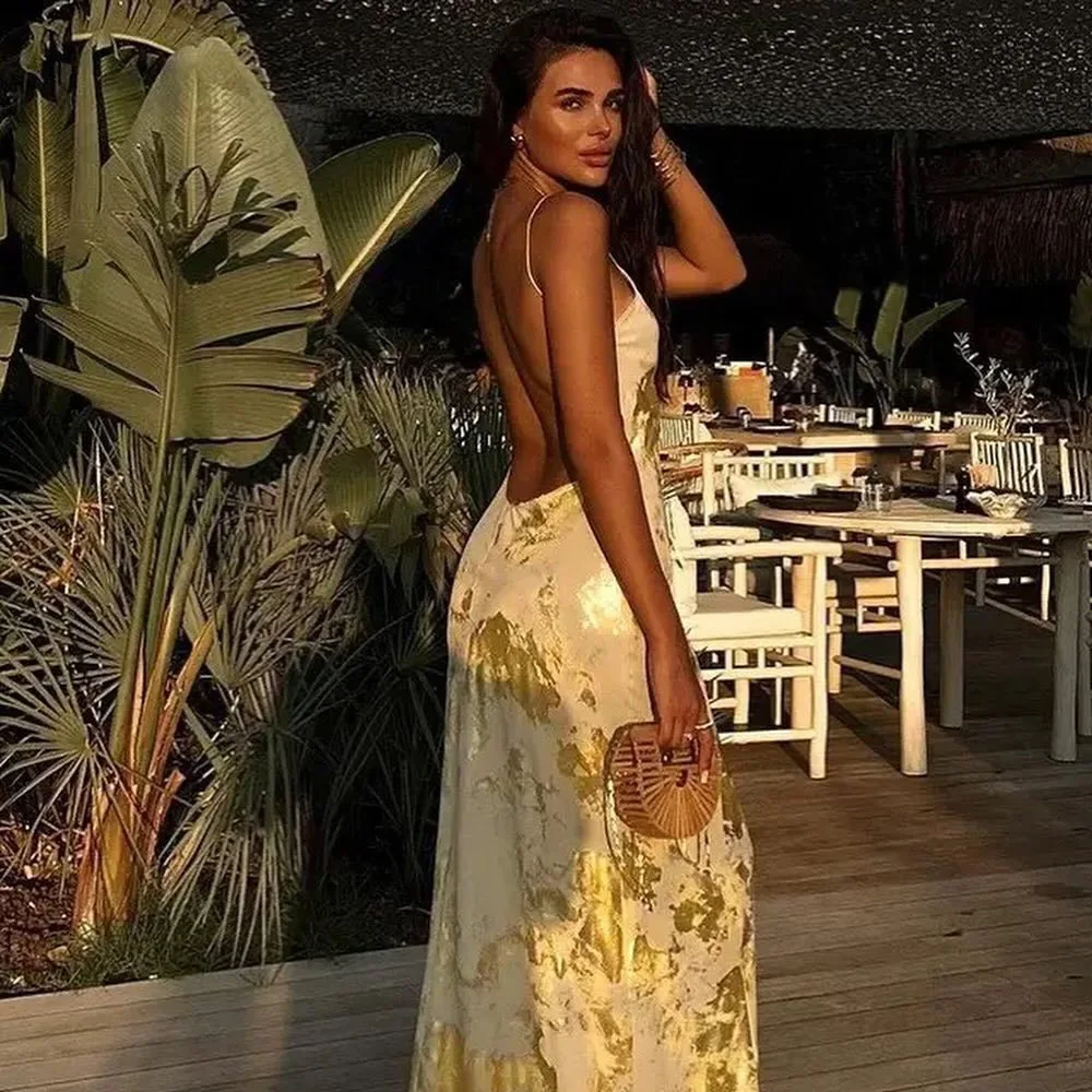 Женское элегантное блестящее платье-миди OSEN на бретелях женское длинное платье