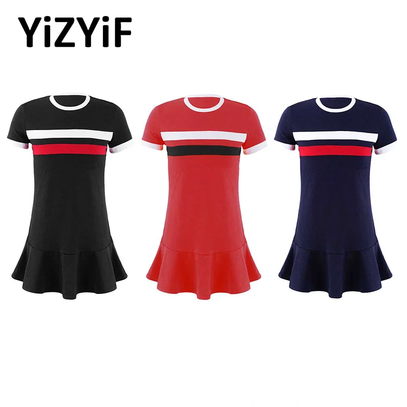 

Children Kids Girls Tennis Sport Dresses Sportswear Breathable Summer Casual Dress Toddler Short Sleeves Ruffle Hem Mini Dresses