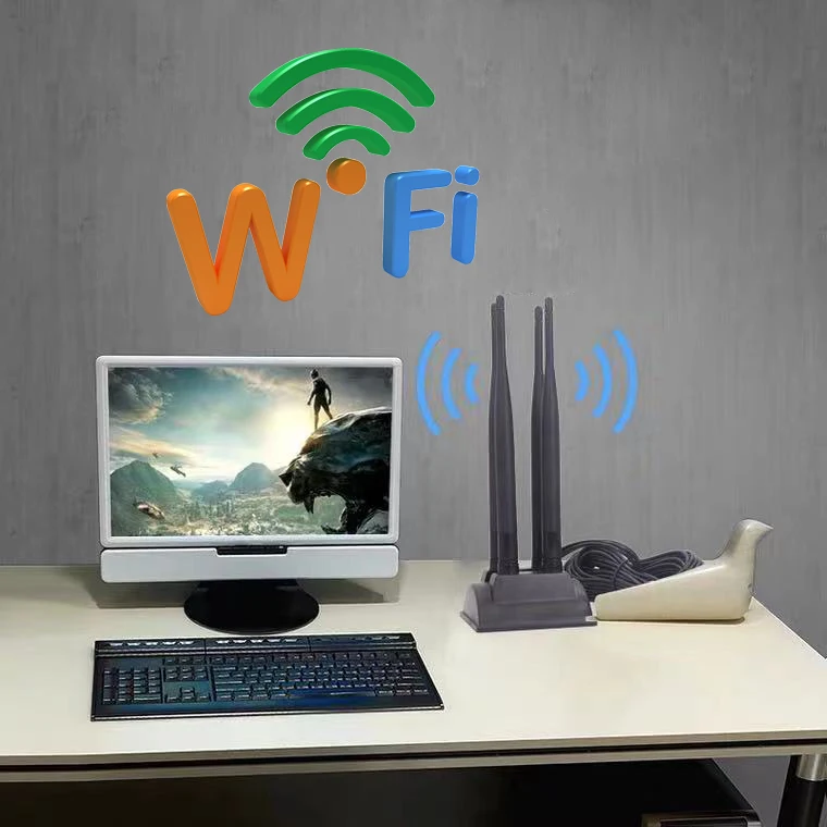 Magnetic Bottom Router 2.4G 5G 5.8G Omni Waterproof Dual Band 12dbi WiFi 4pcs Rubber Bar Antenna With 4pcs Cable