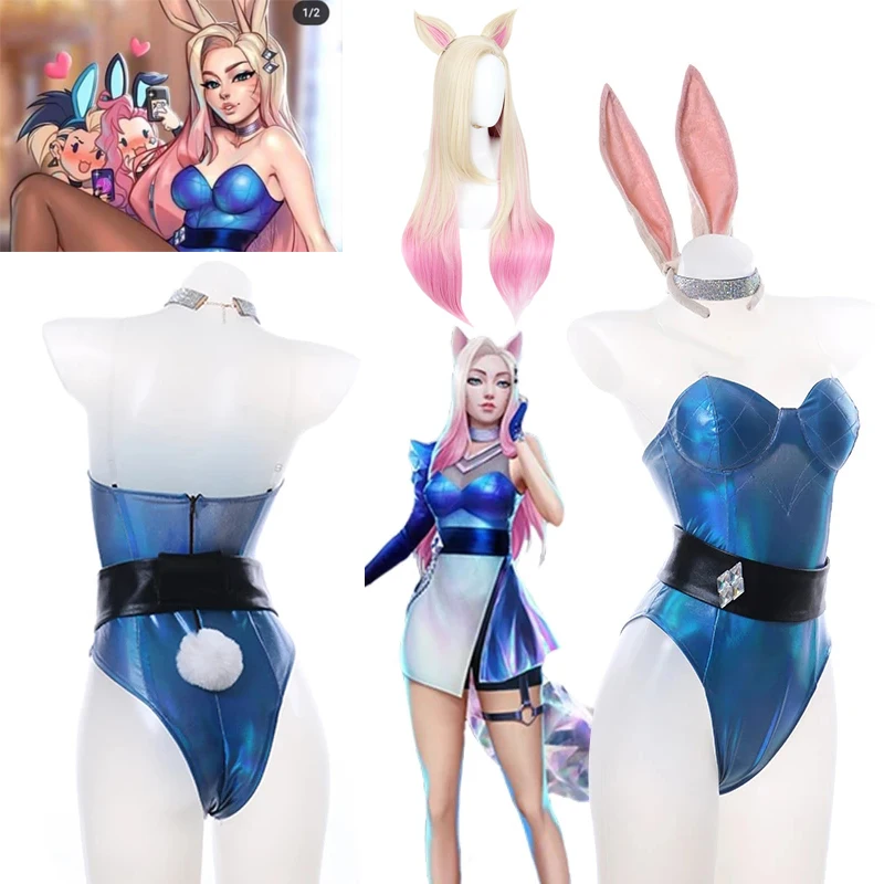 

KDA Ahri Cosplay Wig Costume Bunny Girl Sexy Girls Dress Jumpsuits Party Halloween Costumes Anime Figure Cosplay New Set