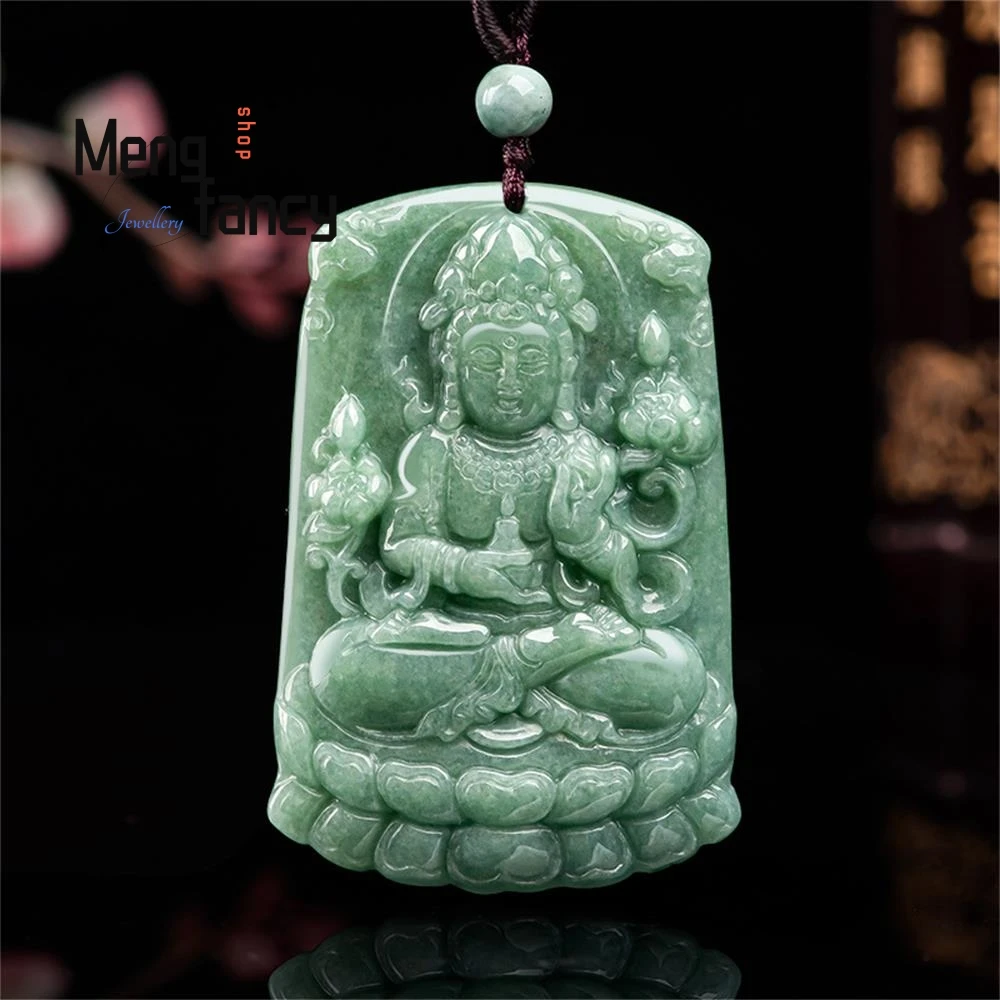 

Natural Jadeite Lotus Guanyin Pendant Charms Fashion Men Women Necklace Amulet Mascots Fine Jewelry Luxury Souvenir Holiday Gift