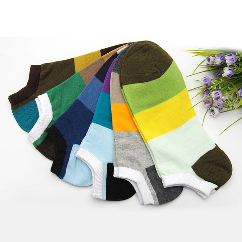 

Korean Fashion Wide Stripes Spring And Summer Cotton Men's Socks Striped Men's Socks Color Matching Absorbs Sweat Boat Socks