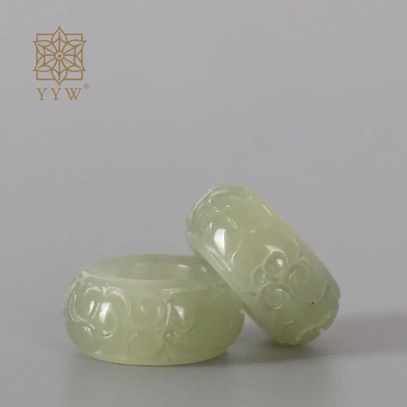 

7mm Natural Jade Beads Light Green Hetian Jade Donut Carved Beads Handmade Diy Bracelet Jewelry Accessories Making Wholesale