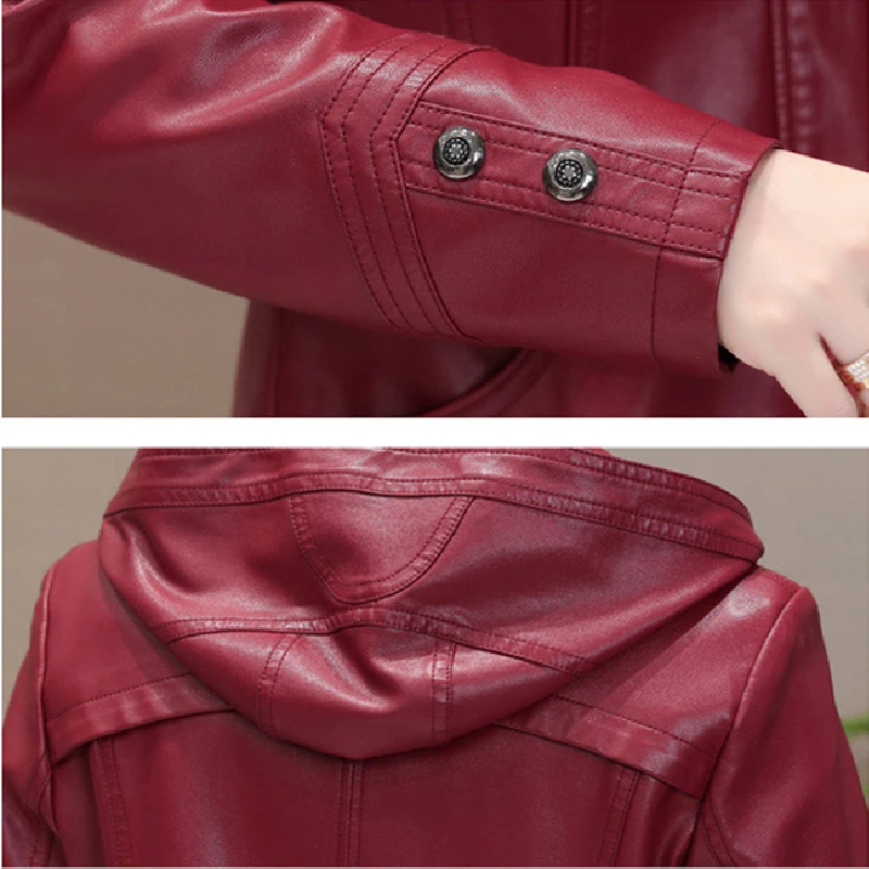 Autumn Winter Genuine Leather Jacket Women New Black Outerwear Plus Cotton Hooded Slim Short Sheepskin Coat Famale Clothing Tops