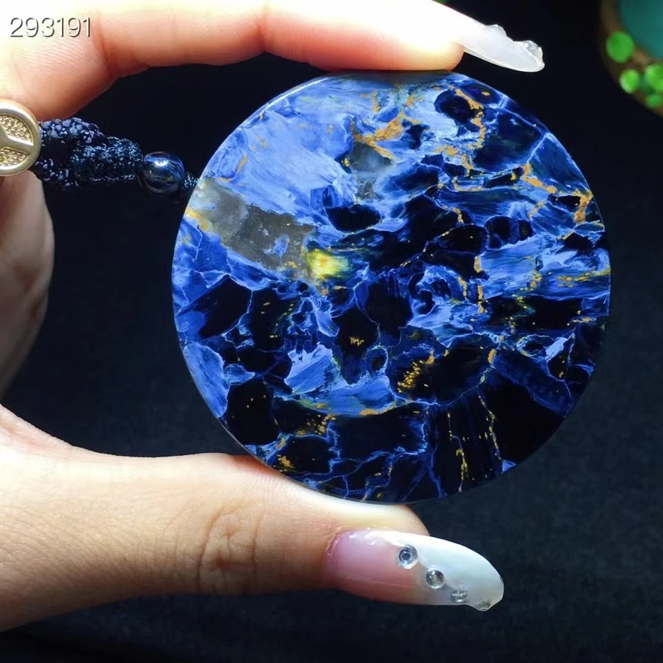 

Natural Blue Pietersite Round Pendant Women Men 54*7mm Blue Pietersite Namibia Necklace Jewelry AAAAAA