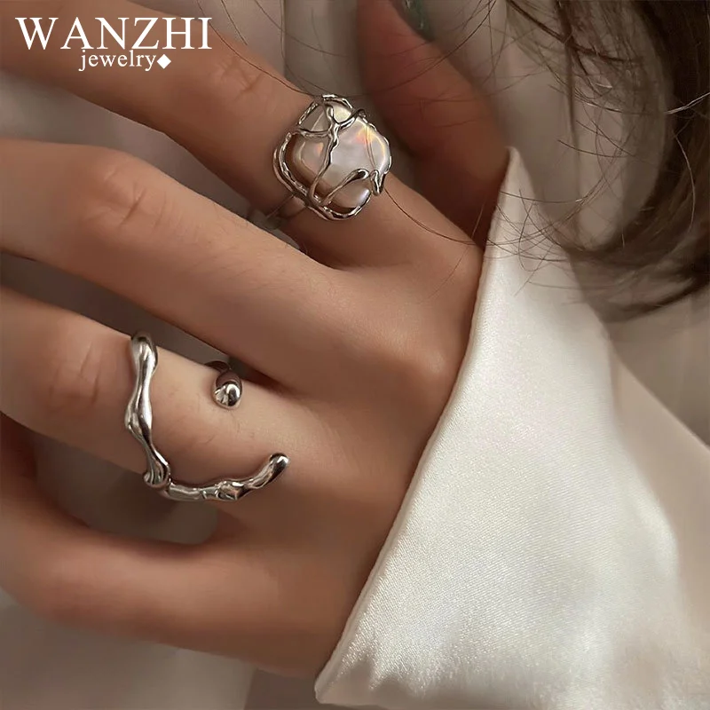 

WANZHI Stainless Steel Rings for Women 2022 Fashion Accessories Creative Simple Irregular Geometric Couple Ring Party Jewelry