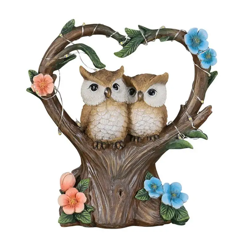 Owl Garden Statue Solar Garden Sculpture Solar Garden Funny Resin Owl Figurine Decor For Patio Yard Lawn Pathway