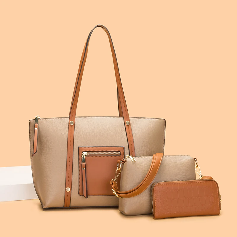 

Women Large Capacity Tote Bag 2022 New Designer Shoulder Office Purses Three-Piece Set Fashion Luxury Handbag Lady Trendy Bag