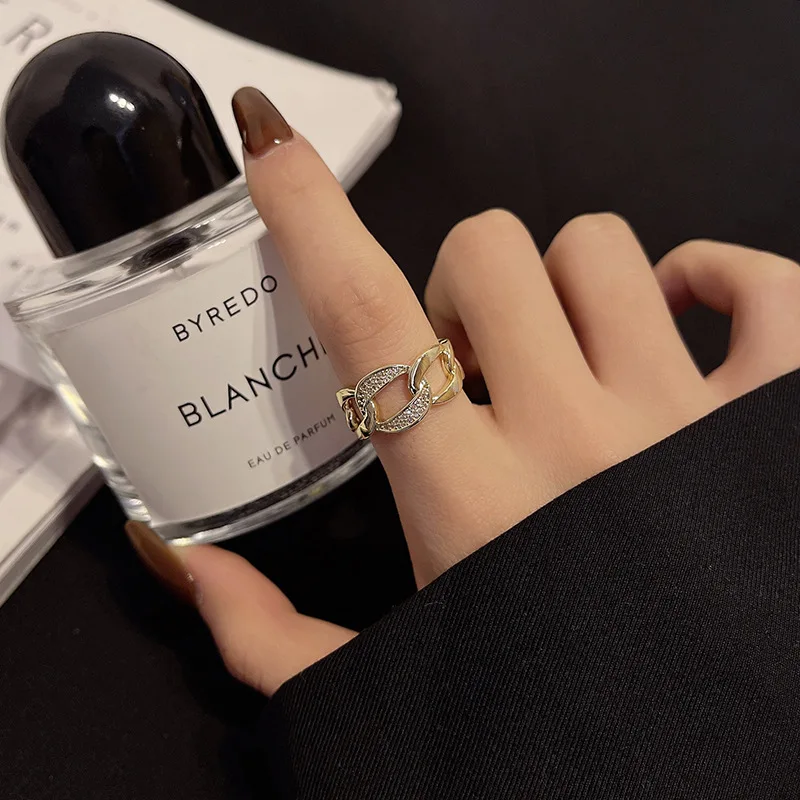 

Simple Light Luxurious Temperament Fashionable Personality Ring Feminine Style Versatile Micro Inlaid Opening Adjustable Ring