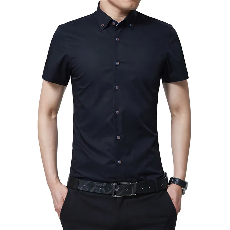 

Мужская деловая рубашка TFETTERS, корейская модная летняя Классическая рубашка с короткими рукавами и отложным воротником, официальная брендо...