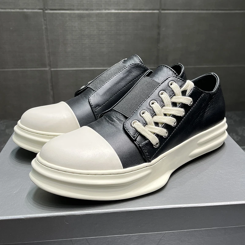 

Men's Leather Sneakers High Quality Lace Up Design Flat Shoes Spring Black White Color Matching Classic Style Casual Shoes