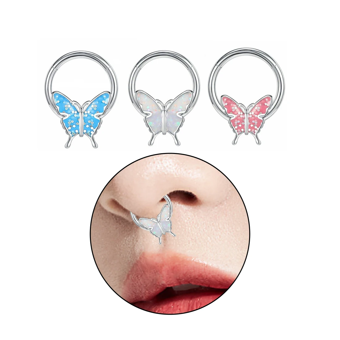 

Stainless Steel Septum Ring Nose Hoop Ring Butterfly Septum Piercing Cartilage Hoop Helix Tragus Daith Small Earrings Nose Rings