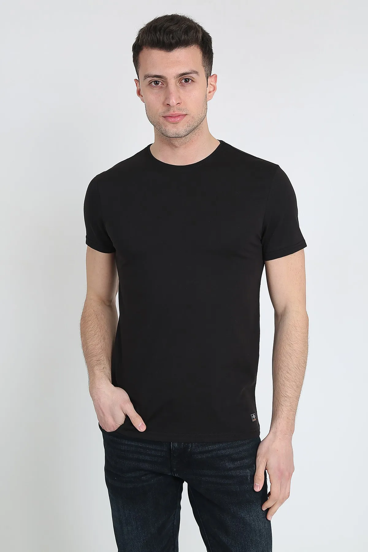 

Male Basic Slim Fit Bike Collar Short Sleeve T-Shirt 21K-3400730-01 Black