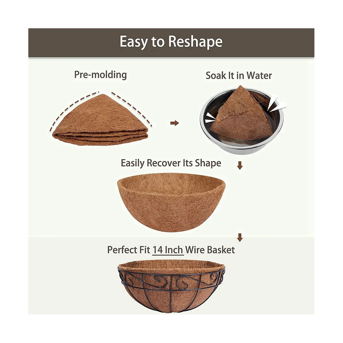 

Кокосовые подвесные вкладыши для корзины 14 дюймов, 2 шт., прочные Круглые Вкладыши для планшетов, идеальная замена, 100% натуральные