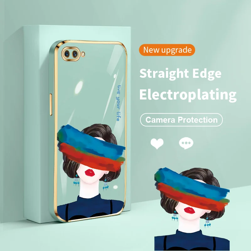 

Graffiti Eyes Girl Plating Lens Protection Phone Case for OPPO A5 2018 AX5 A12E A3S A7 A8 A9 A11 A12 A15 A16 A16K A31 Realme C1