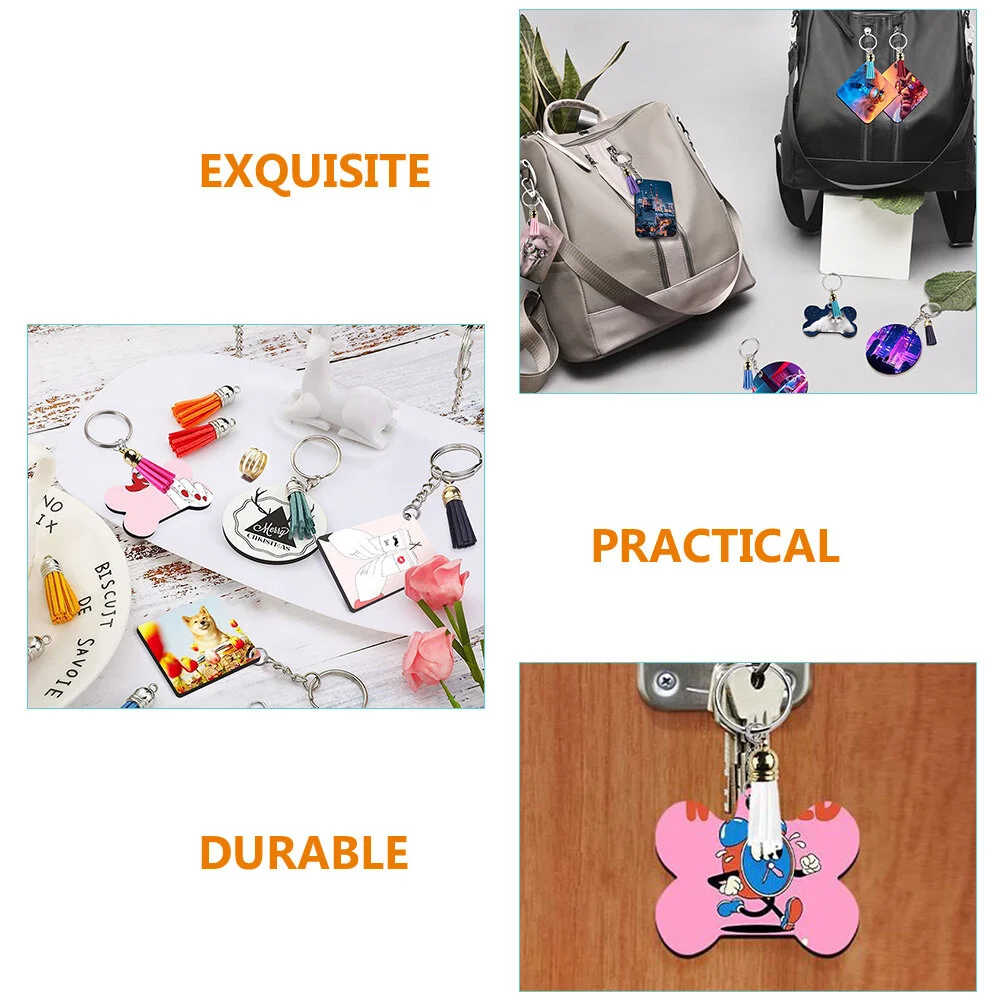 40 Sets Dye Sublimation Keychain Fringe Trim Decorative Portable Blanks Delicate Wood DIY Circle