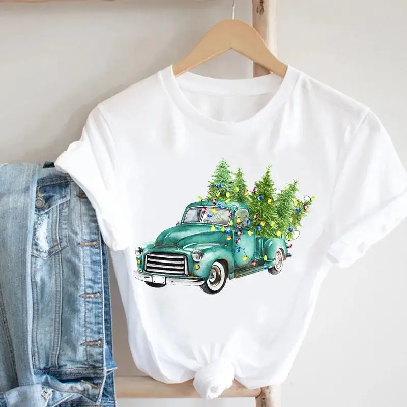 

Женская винтажная Милая Праздничная зимняя футболка в стиле 90-х с рождественским грузовиком, красивый топ, футболка с графическим рисунком,...