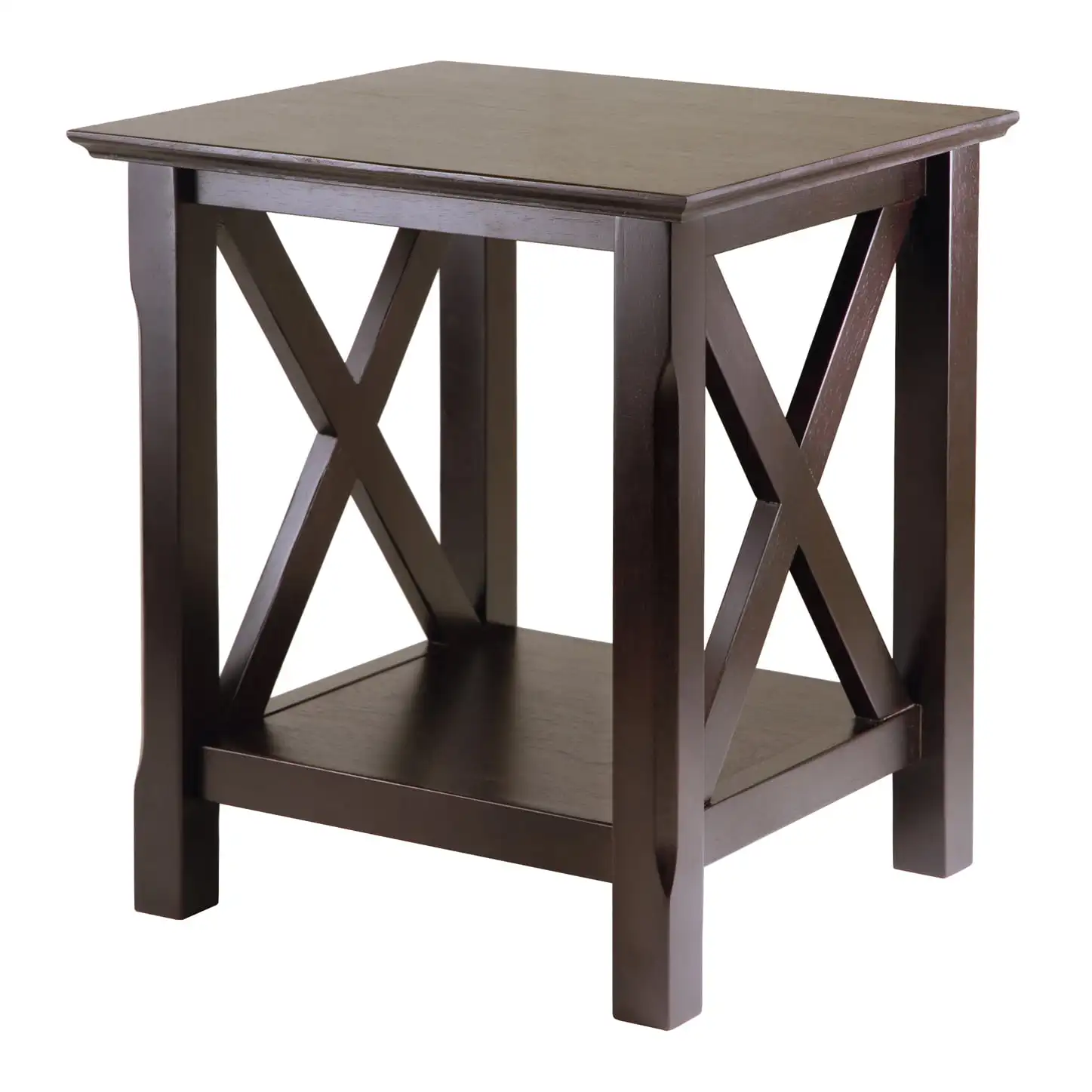 

Free Shipping Wood Xola X Panel End Table Cappuccino
