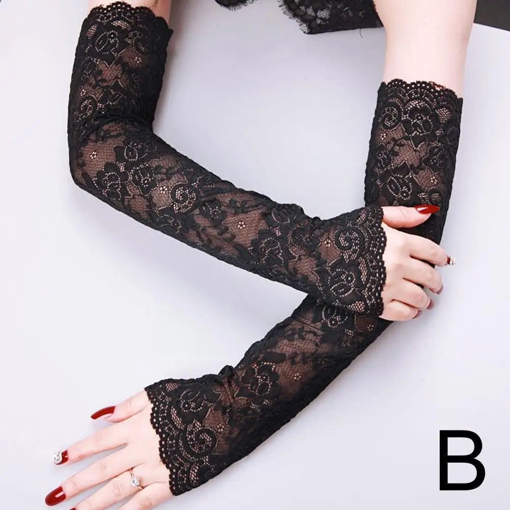 

Sexy Dress Party Lace Glove Women Floral Print Fingerless Mittens Arm Gloves Sleeves Gloves Sunscreen Elbow Stretch Summer Y1E2