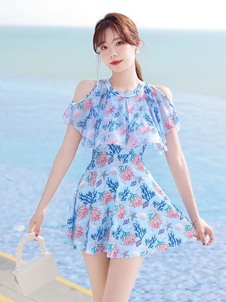 Summer Korean Version One Piece Skirt Style Swimsuit, Beach Hot Spring Fresh Girl Slimming Beach Women'S Clothing, Free Shipping