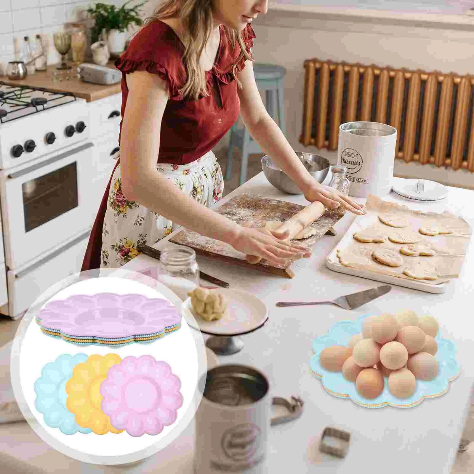 

Deviled Egg Platter Tray, 4Pcs Egg Holder Dish Flats Egg Cup Chicken Egg Cartons Crate for Breakfast Kitchen Tool Serving eggs