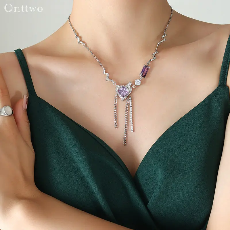 

Ожерелья премиум-класса с цирконом для женщин, ожерелья с подвеской в форме сердца из меди, ожерелья из титановой стали, модные ювелирные из...
