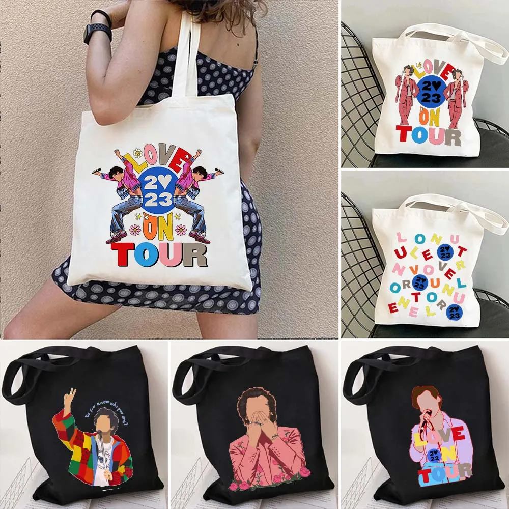 

Fashion Love Harry Totes House Canvas Bag LOVE ON TOUR 2023 Casual Handbag Shopping Music STYLES Album Handbag Print Cotton Bags