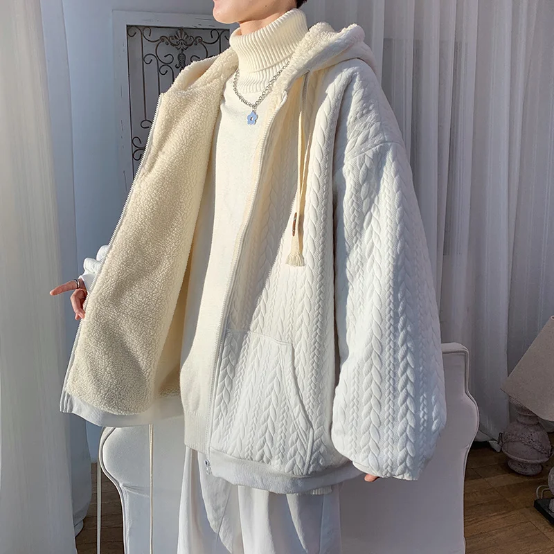 Winter Jacket Men Warm Fashion Casual Thickened Lamb Wool Jackets Men Korean Loose Short Coat Mens Thick Hooded Coat M-2XL