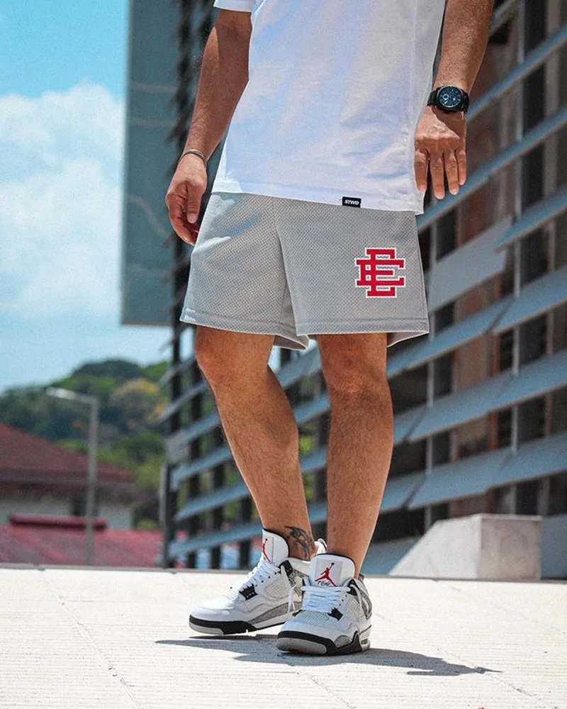 

Мужские пляжные шорты, сетчатые дышащие повседневные шорты до колен, Эрик Эмануэль EE, новая летняя сексуальная мода, спортивные брюки для фи...