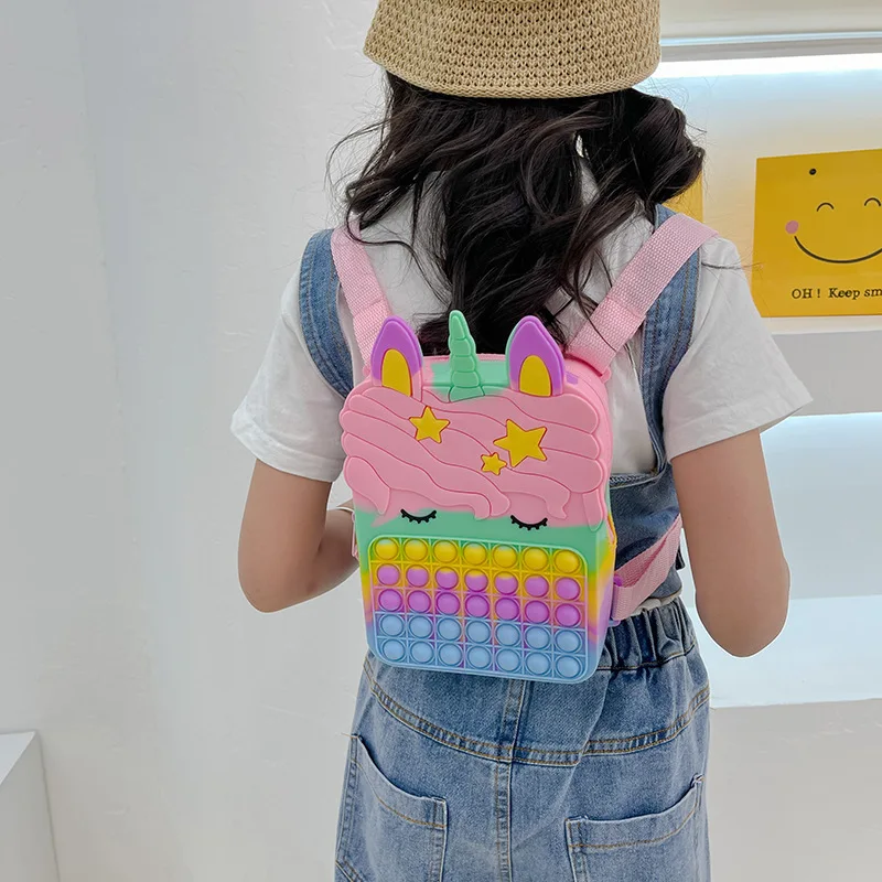 Children Decompression Toy Bags Silicone Girl Boy Unicorn Pop Its Backpack Press Schoolbag Children Backpacks Gift Hot