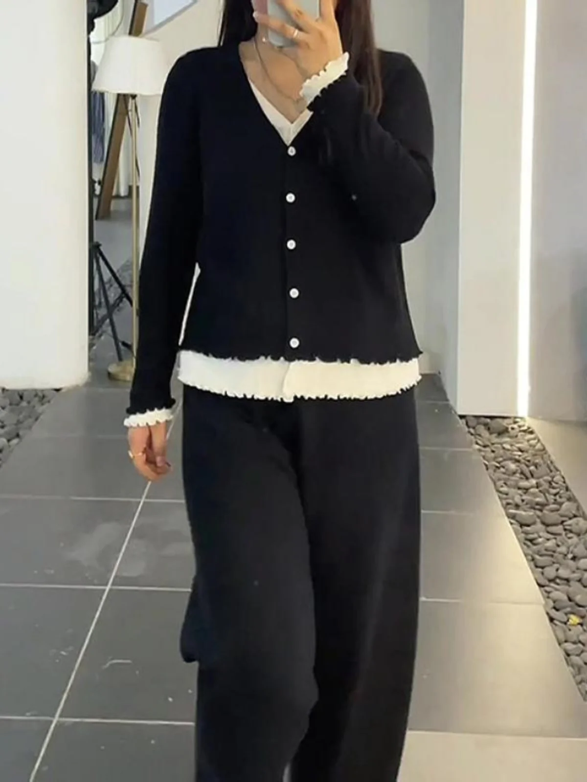 Поддельная двухсекционная нижняя рубашка больших размеров модный вязаный