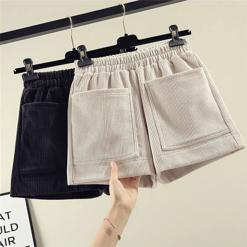 

Женские вельветовые шорты, Новая женская верхняя одежда на осень и зиму, широкие брюки с высокой талией, утепленные большие Непринужденные ...