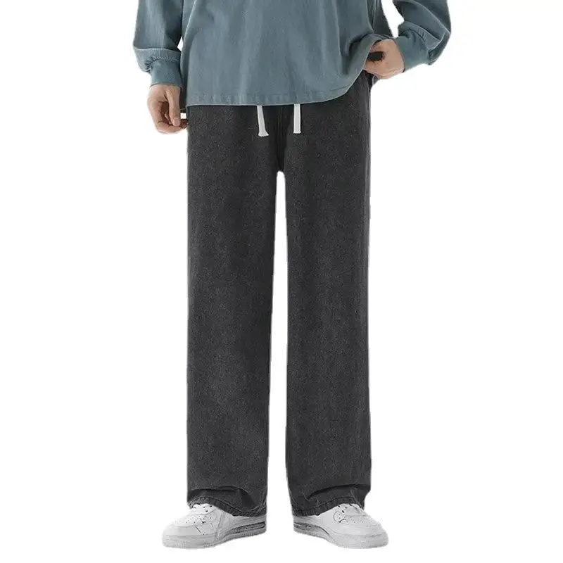 Retro Jeans Men's Spring and Autumn Straight Loose Trousers Casual Trousers Solid Colour Wide Leg Trousers