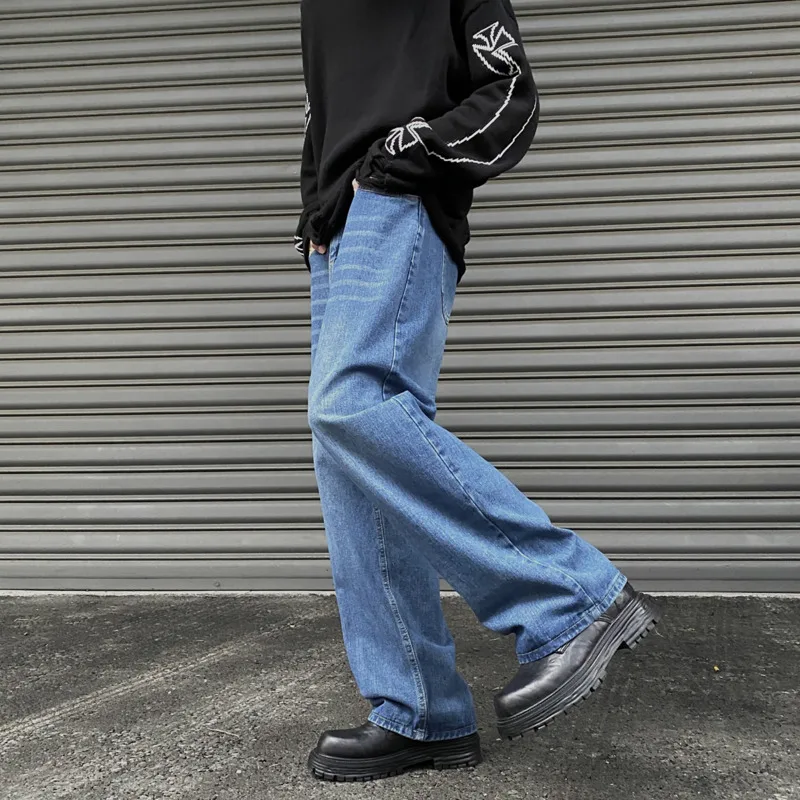 Blue Baggy Jeans Men Fashion Retro Casual Straight Jeans Men Japanese Streetwear Loose Denim Pants Mens Trousers M-2XL