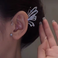 sparkling crystal butterfly ear clip non piercing earring for women luxury zircon butterfly ear cuff clip fashion jewelry gift