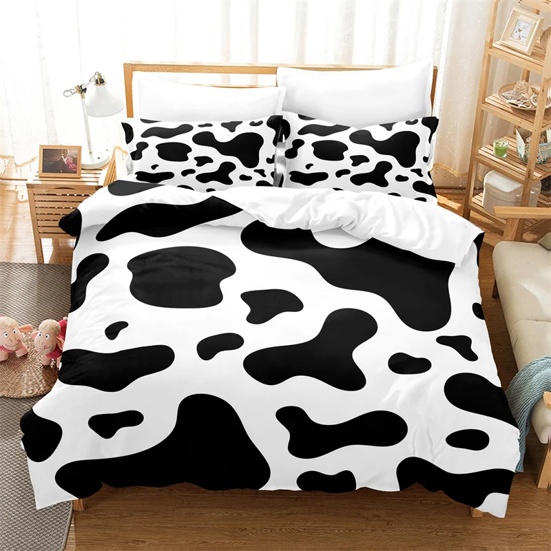 Black White Cow Texture Bedding Duvet Cover Set Digital Printing Bed Linen Fashion Design Comforter Cover Bedding Sets Bed Set