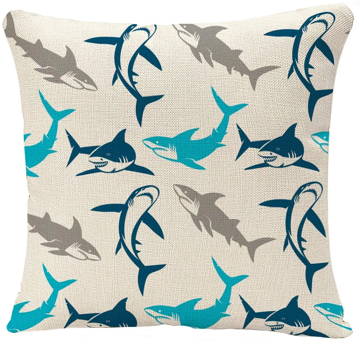 

Throw Pillow Covers Pillowcase Geometric Sharks Silhouettes Elegant with Abstract Symbols Design Manufacturing Marine Sofa Bed