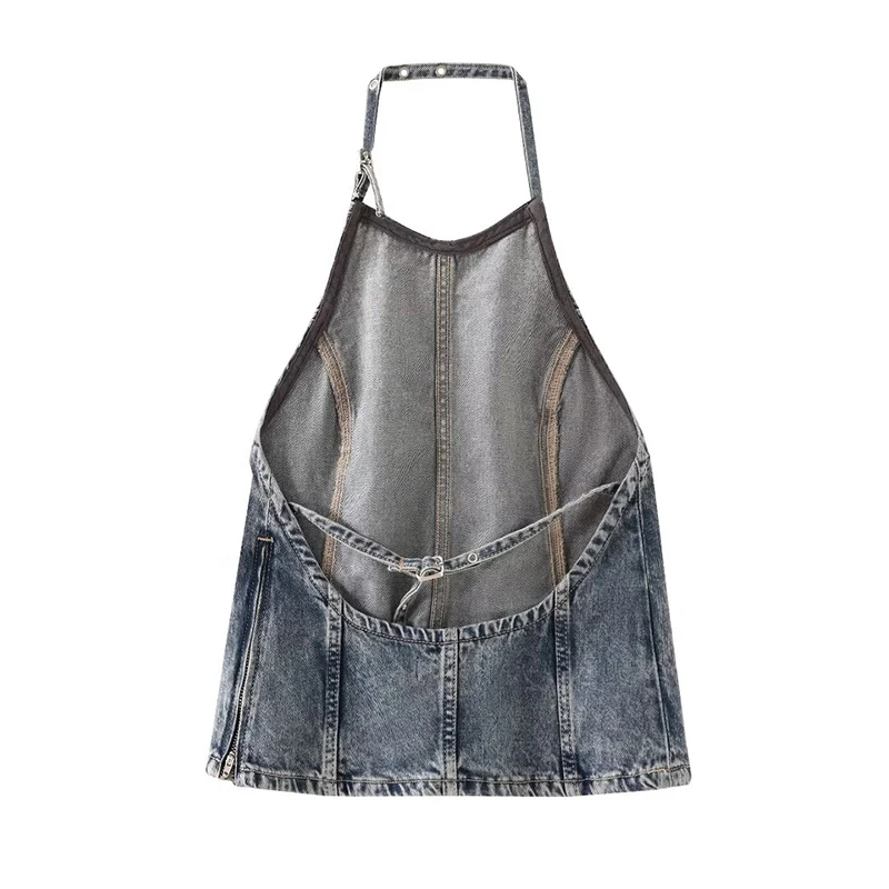 Женская модная винтажная джинсовая юбка без рукавов с открытой спиной