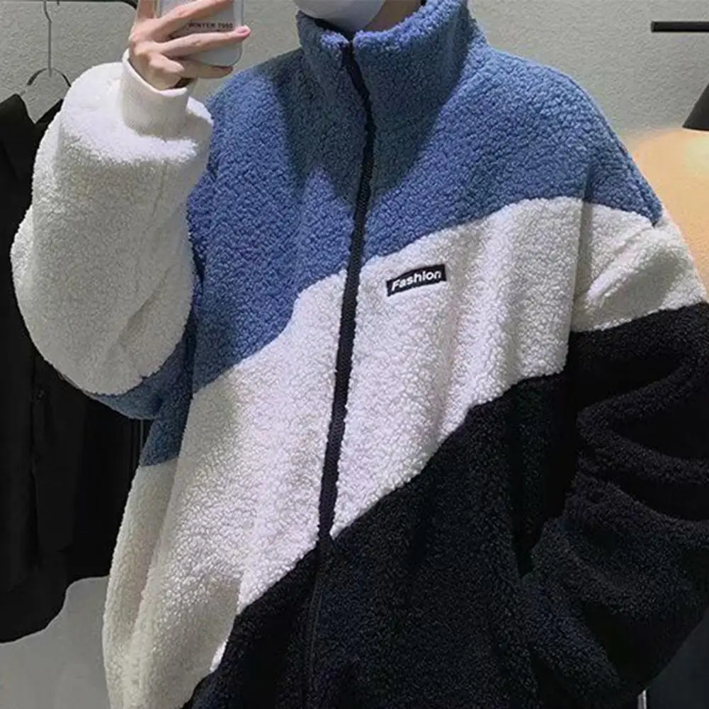 Верхняя одежда из искусственного шерпа мужская лоскутная цветная