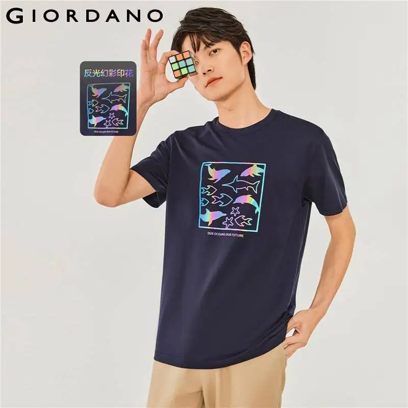 

Giordano Men Tshirts Cotton Ocean Printed Crewneck Tee Short Sleeves Cotton Casual Summer Tshirts 01092381