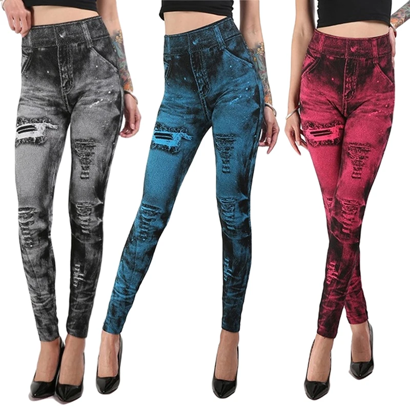 

Женские классические эластичные леггинсы, облегающие джеггинсы с имитацией джинсов, 2022