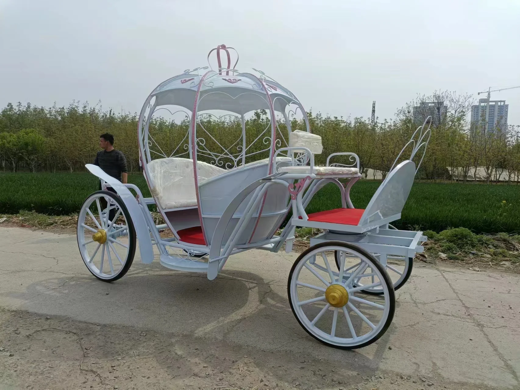 Фото Железная художественная карета Золушки в форме тыквы, креативное украшение для кареты, уличная европейская карета, экскурсионная карета для туристических достопримечательностей. №4