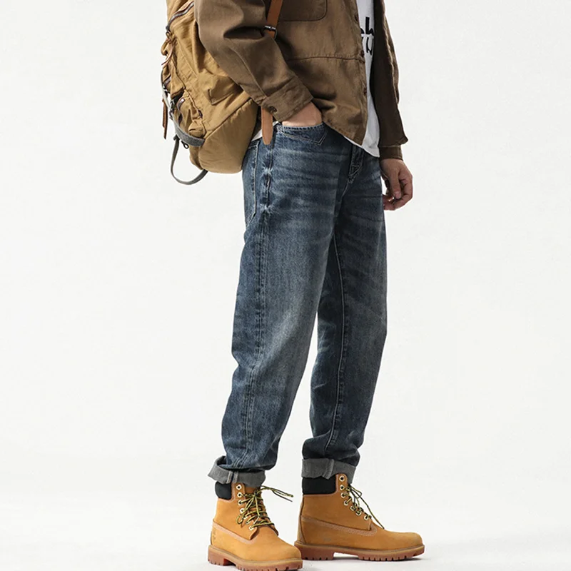 Streetwear Men 2022 New Pattern Recreational Vintage Broad Leg Blue Jeans Straight Cylinder Large  Loose Trousers Autumn Female